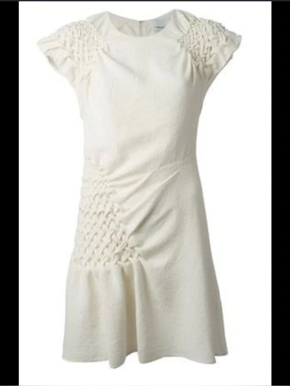3.1 Phillip Lim Ivory Textured Smocked Dress Size 8 Silk Lined Designer Mini
